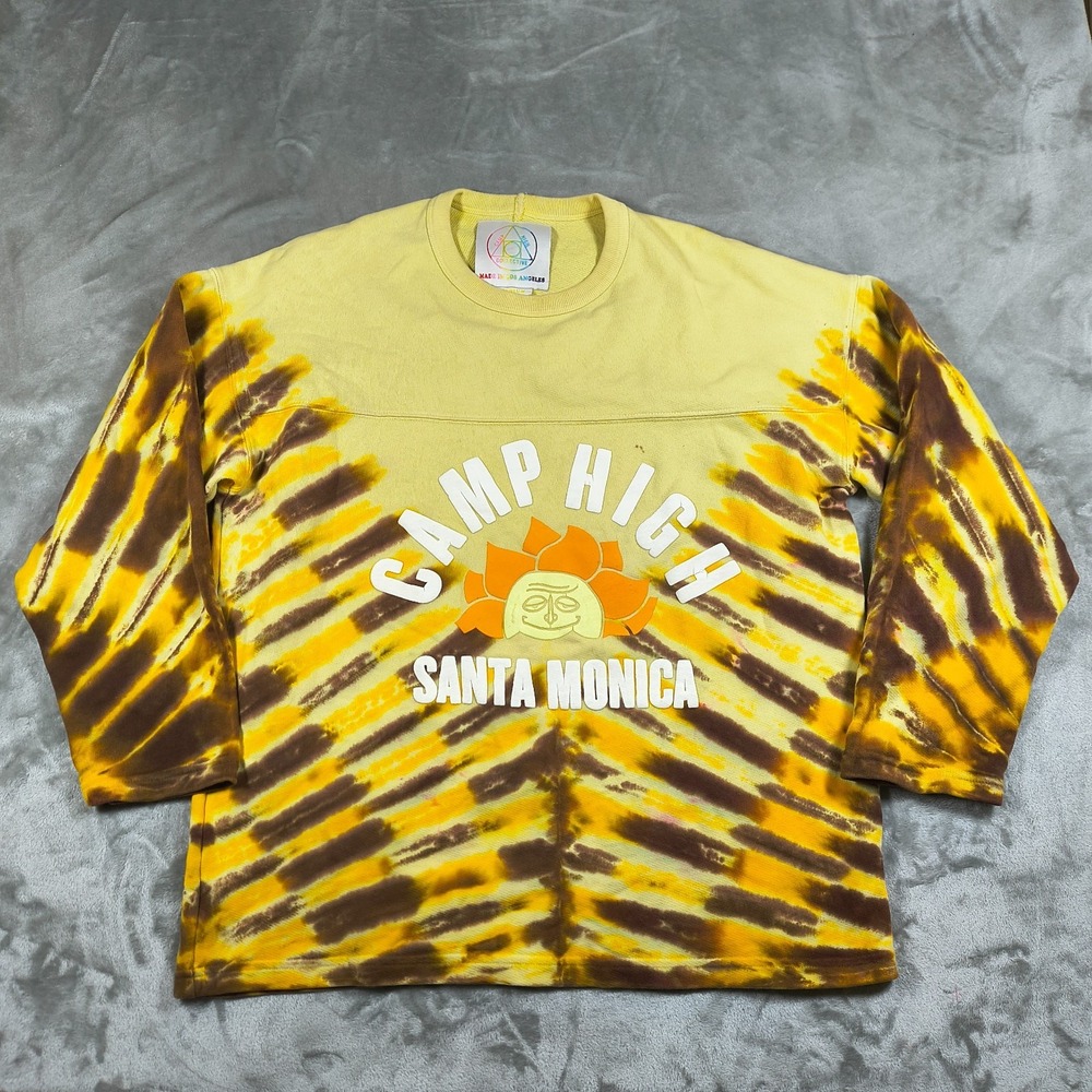 Camp High Collective Sweatshirt Mens Medium Yellow Tie Dye Pullover Sun Made USA